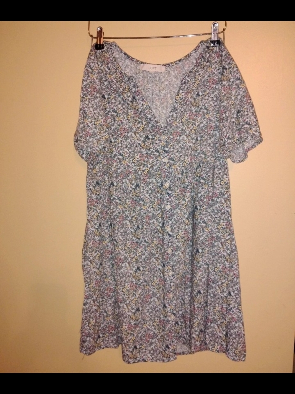LOFT Pastel Floral V-Neck Short Sleeve Dress